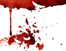 Bloody Splashes With The Dove Of Peace Dropping Its Feathers Watercolor Isolated On White Background. 