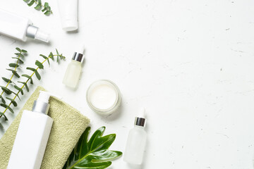 Fototapete - Natural eucalyptus cosmetic, skincare product. Spa product on white background.