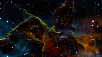 Wall Mural - Space flight slowly moving through universe among planets galaxies stars and nebulae