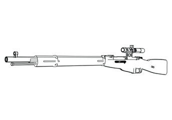 Rifle vector outline isolated on white background. Tactical assault rifle symbol. Semi automatic army and police weapons. Powerful deadly weapon for special unit fire arm.