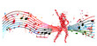 Woman dancing made of musical notes. Red musical notes dancer performer with musical staff vector illustration design	