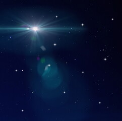 Wall Mural -   blue night  starry sky and big moon  starrs flare light  background