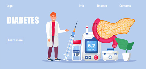 Wall Mural - Diabetes mellitus, type 2 diabetes and insulin production concept vector.