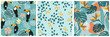
Seamless pattern with tropical exotic ornament with palm leaves and monstera, toucan birds. Summer abstract print. Vector graphics.
