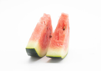 2 pieces of watermelon fruit over on white