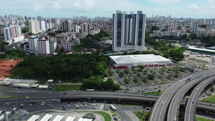 Wall Mural - salvador, bahia, brazil - march 28, 2022: aerial view of vehicle traffic along the viaducts of the Rotula do Abacaxi region in the city of Salvador.