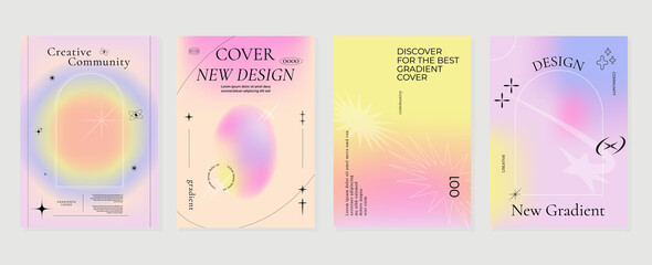 abstract gradient fluid liquid cover template. set of modern poster with vibrant graphic color, holo