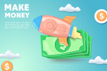 Launching Rocket And Money, Business Vector Illustration
