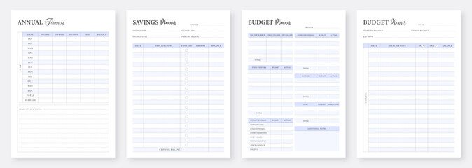 Wall Mural - Minimalist Financial planner. Daily, Weekly, Monthly Financial Planner. Printable financial planner templates. Finance, budget, income, savings, expense planner. 3 Set of minimalist planners.