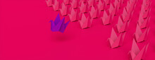 Pink, Leadership Concept Banner With Origami Birds.