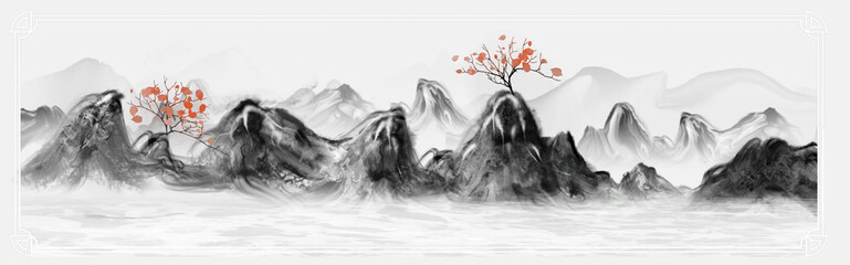 The artistic conception and elegant background of Chinese style ink landscape painting