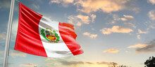 Peru National Flag Cloth Fabric Waving On The Sky - Image