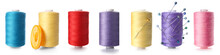 Set Of Sewing Threads On White Background
