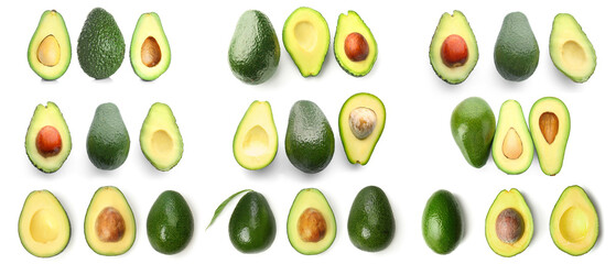 Wall Mural - Set of fresh avocado isolated on white