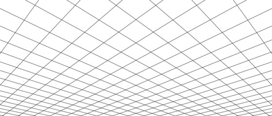 Wall Mural - 3d digital white and black two points perspective grid wireframe. empty geometric cyberspace studio 