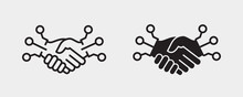 Digital Handshake Icon. Black Vector Illustration Isolated On White Background.