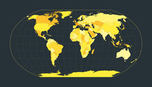 World Map. Robinson Projection. Futuristic World Illustration For Your Infographic. Bright Yellow Country Colors. Appealing Vector Illustration.