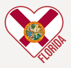 Wall Mural - Florida heart flag badge. Made with Love from Florida logo. Flag of the us state heart shape. Vector illustration.