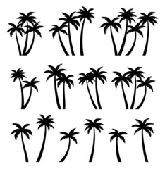 Wall Mural - Palm trees silhouettes set. Palm trees isolated on white background.