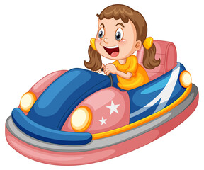 Canvas Print - A girl driving bumper car in cartoon design