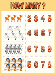 Wall Mural - counting number template with animal