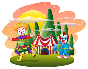 Wall Mural - Isolated outdoor scene with clown cartoon characters