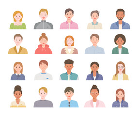 Wall Mural - Collection of people upper body icons of different styles and races. flat design style vector illustration.	