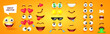Big set for creating 3D emoji. A collection of editable elements to create different emoji facial expressions.