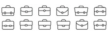 Briefcase Icon Set. Suitcase, Portfolio Symbol. Business Briefcase Icon Designed In Filled, Outline, Line And Stroke Style. Vector Illustration Isolated On White Background.