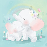 Fototapeta Dziecięca - Cute elephant mother and baby illustration