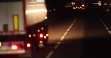 Night View Busy UK Motorway Traffic Jam At Night