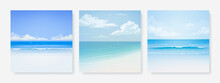 Set Of Vector Landscape Background. Beautiful Illustration Of Sandy Summer Beach. Summer Holidays Poster Or Banner Design Template