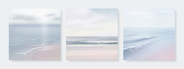 set of vector landscape background. beautiful illustration of sandy summer beach. summer holidays po