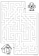 Vector black line printable maze. Format A4. Coloring book educational maze with cute cartoon a dog named Max looking for his house.
