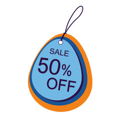 Sale 50% and discount labels blue. Price off tag icon flat design collection set. Blank, discount and price tags on paper. 50, 60, 70, 80, percent sale. Vector illustration.