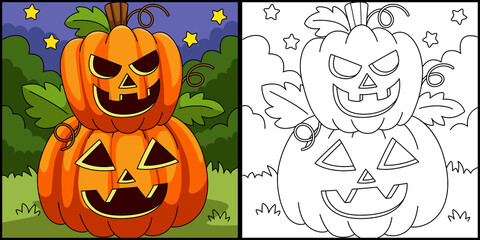 Halloween 2 Tiers Pumpkin Coloring Illustration