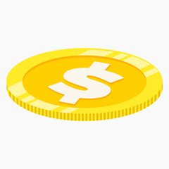 Fototapete - Gold coin with dollar sign. Vector yellow coin.