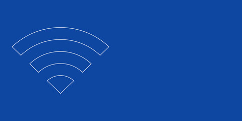 Poster - A large white outline wifi symbol on the left. Designed as thin white lines. Vector illustration on blue background