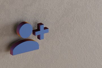 Poster - Beautiful abstract illustrations Blue Person Add 1 symbol icons on a wall background. 3d rendering illustration. Background pattern for design.