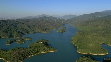 Poster - Drone fly over Hong Kong Tai Lam Chung Reservoir