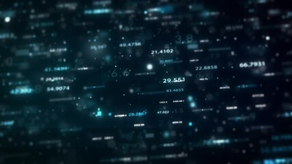 Poster - Big Data Digital Business Hitech Background/ 4k animation of an abstract wallpaper big data business digital technology background including connected lines and numbers matrix styled flowing with dept