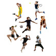 canvas print picture Motion. Sport collage. Tennis, running, badminton, soccer and american football, basketball, handball, volleyball, boxing, MMA fighter.