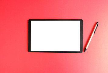 Poster - Mockup of a tablet computer on a white screen. Wireless stylus pen for drawing or writing on the screen.