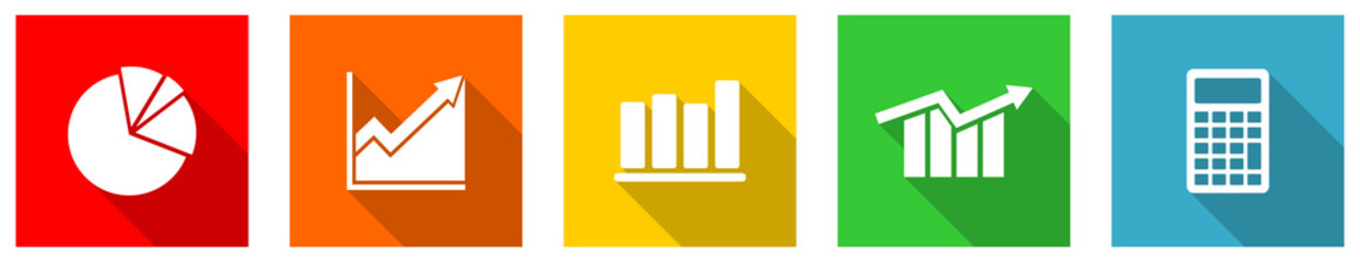 Leinwandbilder - Set of colorful web flat design business vector icons, economics, finance concept buttons for webdesign and mobile applications on white background