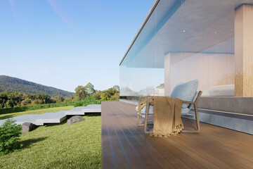 Poster - 3d rendering of modern concrete house with large glass window.