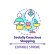 Socially conscious shopping concept icon. Customer behavior trend abstract idea thin line illustration. Isolated outline drawing. Editable stroke. Arial, Myriad Pro-Bold fonts used