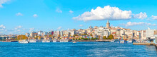 Amazing Panoramic View Of Istanbul With Galata Tower, Sea, Old Historic Part Of City During Sunny Summer Day