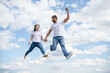 © Olena - happy father and daughter jump in sky