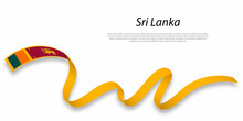 Waving Ribbon Or Banner With Flag Of Sri Lanka.