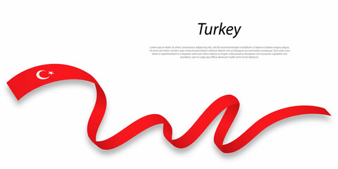 waving ribbon or banner with flag of turkey.